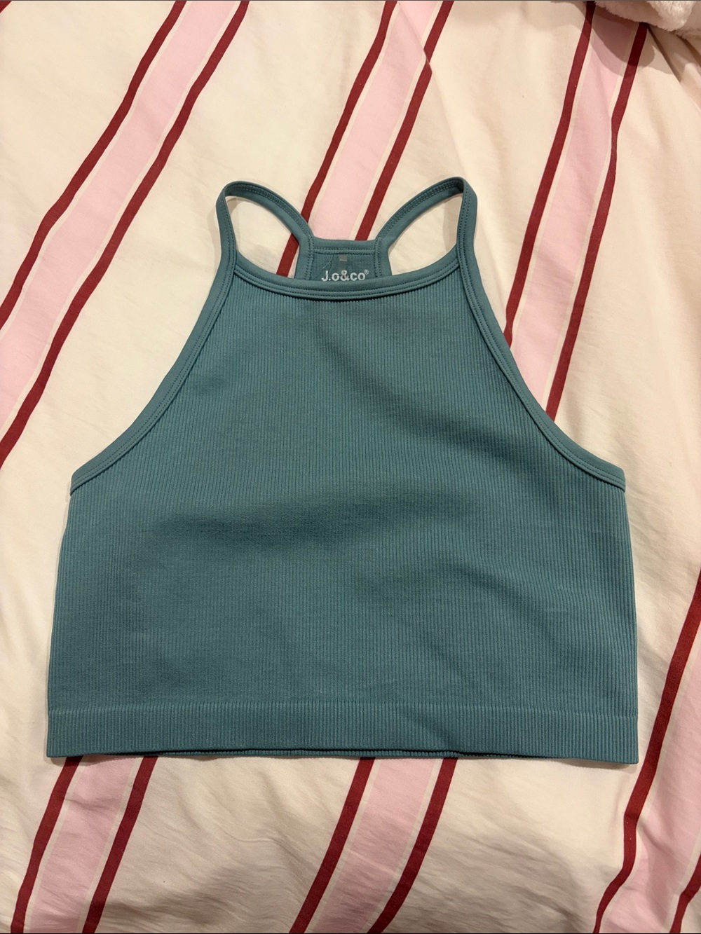 J.O. & Co Teal Ribbed High Neck Crop Tank